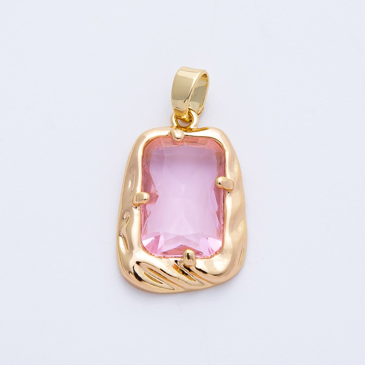 18K Gold Filled 19mm Blue, Red, Purple, Green, Clear, Pink Baguette CZ Molten Pendant in Gold & Silver | Charms - 00267 ~ Charms - 00278 - DLUXCA