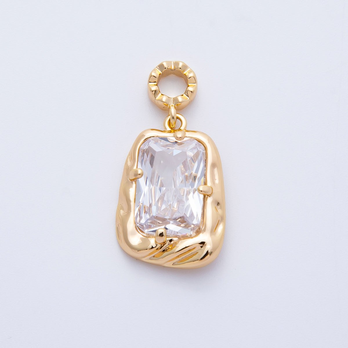 18K Gold Filled 19mm Blue, Red, Purple, Green, Clear, Pink Baguette CZ Molten Pendant in Gold & Silver | Charms - 00267 ~ Charms - 00278 - DLUXCA
