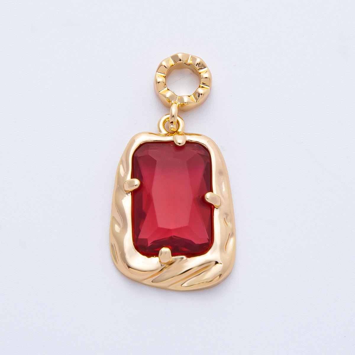 18K Gold Filled 19mm Blue, Red, Purple, Green, Clear, Pink Baguette CZ Molten Pendant in Gold & Silver | Charms - 00267 ~ Charms - 00278 - DLUXCA