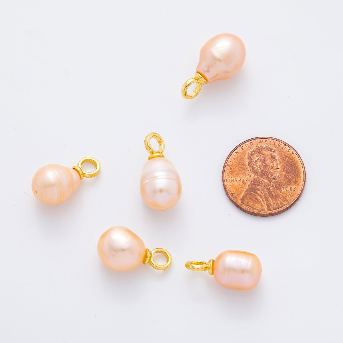 18K Gold Filled 19mm Champagne Shell Pearl Drop Charm | AF631 - DLUXCA