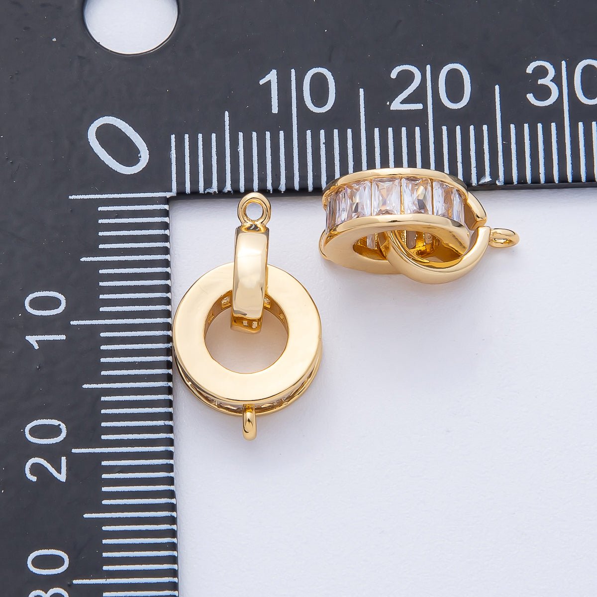 18K Gold Filled 19mm Clear CZ Baguette Round Connector Finding | CONNECTORS - 00002 - DLUXCA
