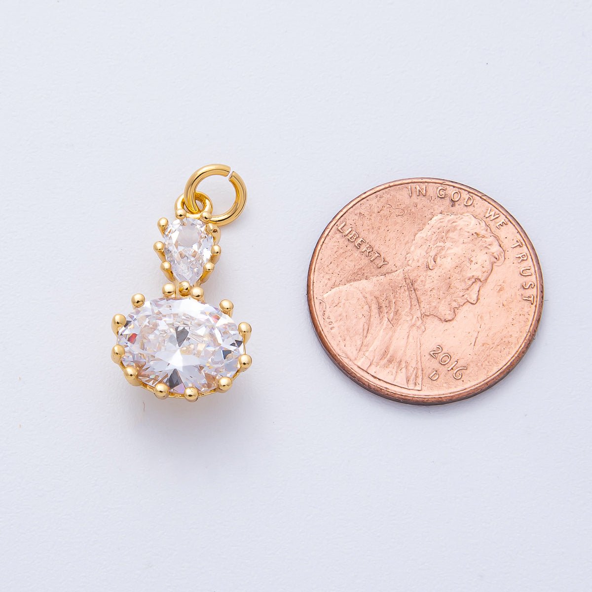 18K Gold Filled 19mm Clear CZ Double Oval Solitaire Charm | AK184 - DLUXCA