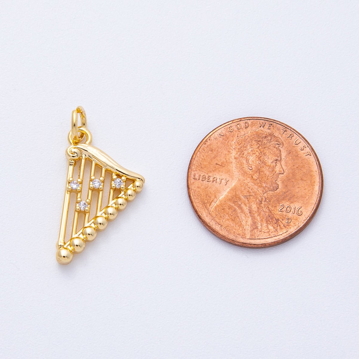 18K Gold Filled 19mm Clear CZ Harp Musical Instrument Charm | AK116 - DLUXCA
