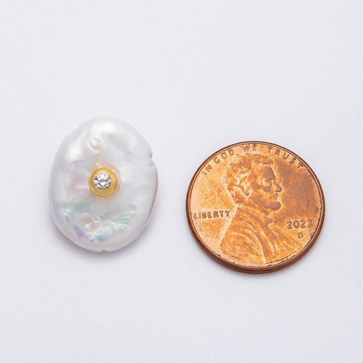 18K Gold Filled 19mm Clear CZ Round Keshi Baroque Freshwater Pearl Findings | Findings - 00124 - DLUXCA