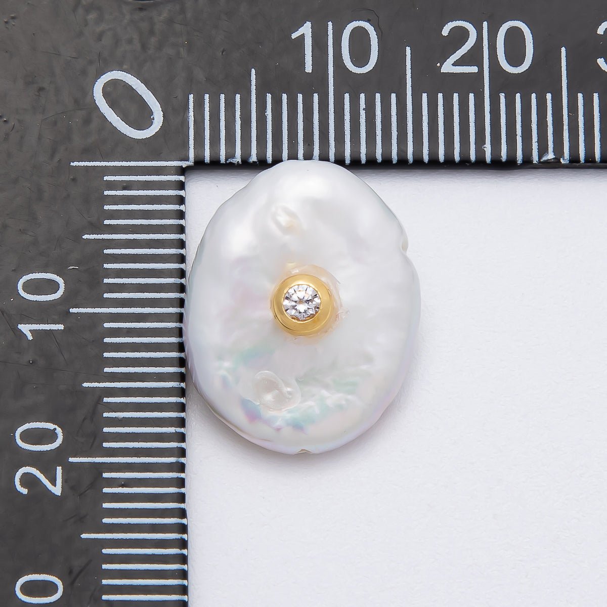 18K Gold Filled 19mm Clear CZ Round Keshi Baroque Freshwater Pearl Findings | Findings - 00124 - DLUXCA