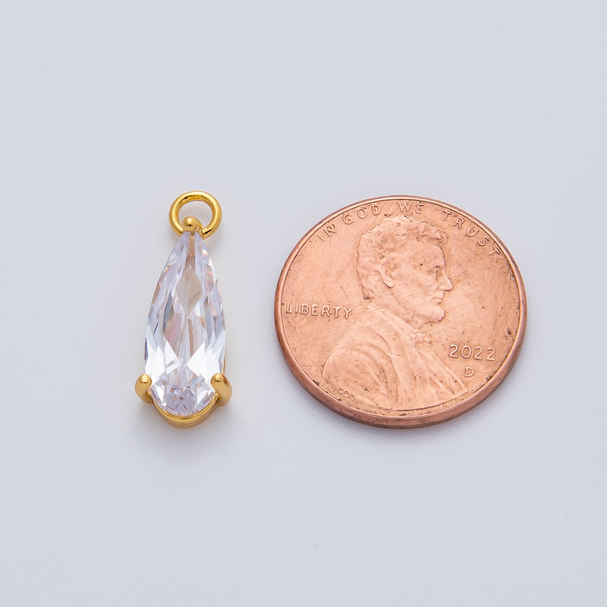 18K Gold Filled 19mm Clear CZ Teardrop Add - On Drop Earring Charm | AF1400 - DLUXCA