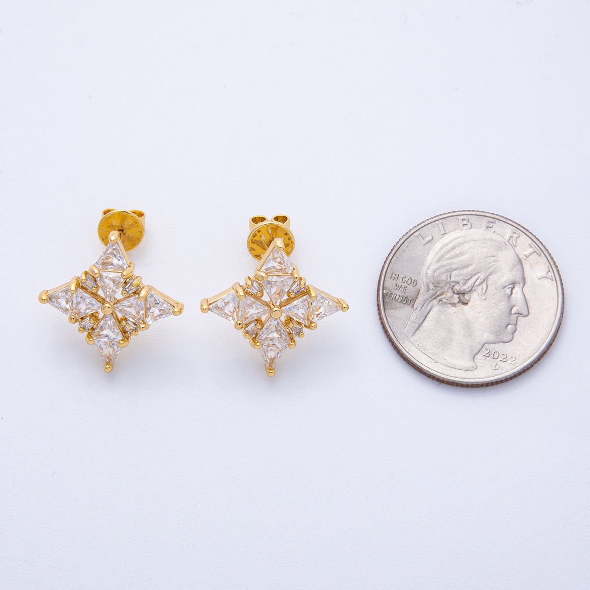 18K Gold Filled 19mm Clear CZ Triangle Celestial Star Stud Earrings | Earrings - 00108 - DLUXCA