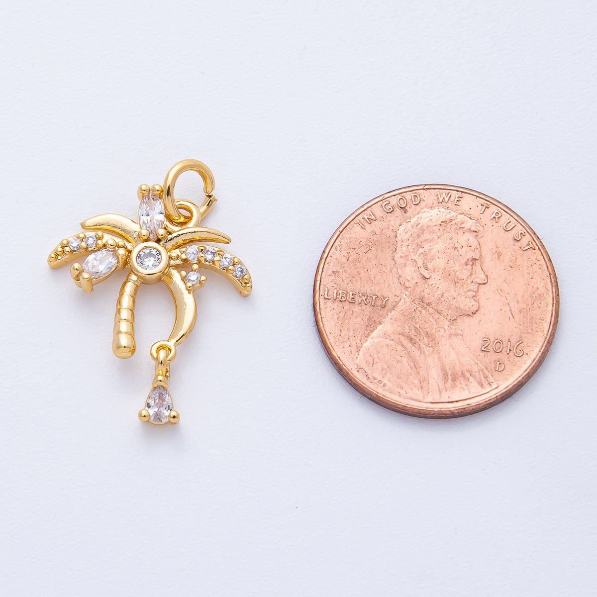 18K Gold Filled 19mm CZ Micro Paved Drop Beach Palm Tree Charm | AK160 - DLUXCA