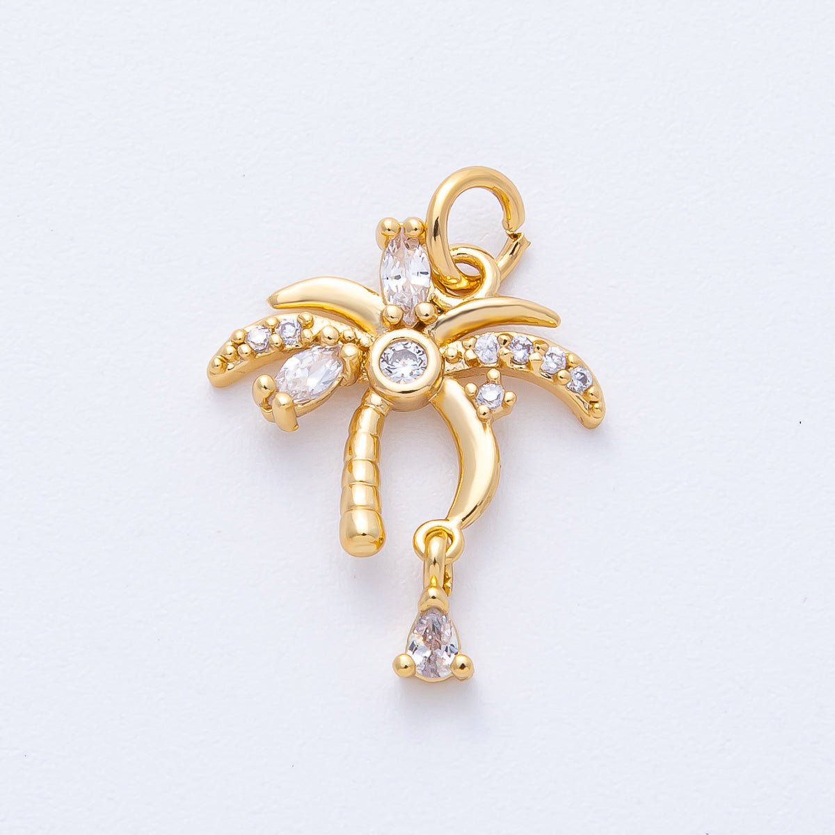 18K Gold Filled 19mm CZ Micro Paved Drop Beach Palm Tree Charm | AK160 - DLUXCA