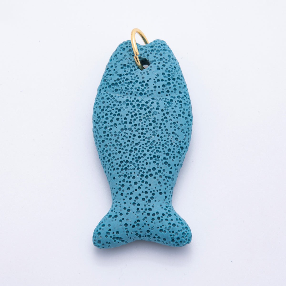 18K Gold Filled 19mm Green, Blue, Purple, Pink Textured Lava Stone Fish Charm | C724 C727 C730 - DLUXCA