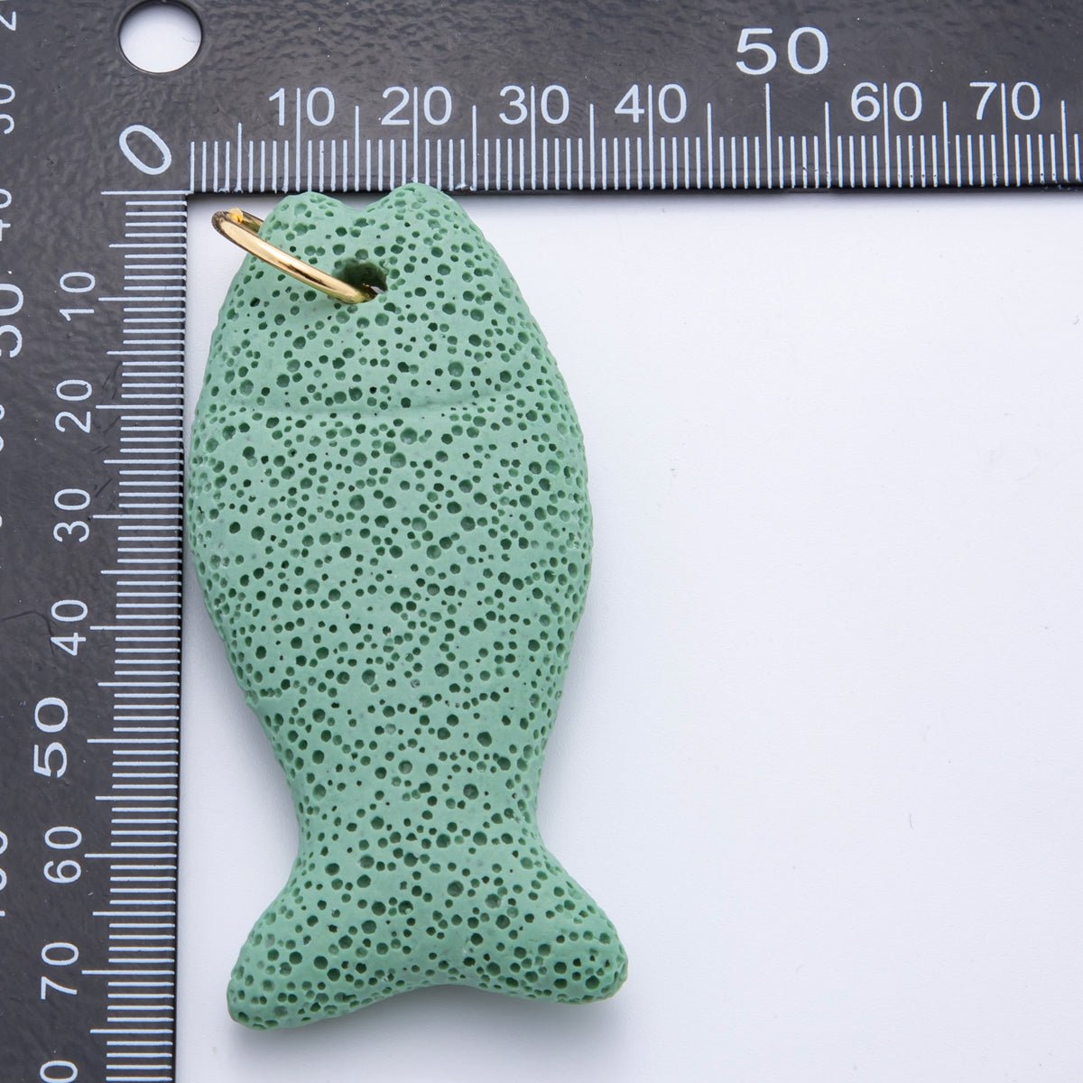 18K Gold Filled 19mm Green, Blue, Purple, Pink Textured Lava Stone Fish Charm | C724 C727 C730 - DLUXCA