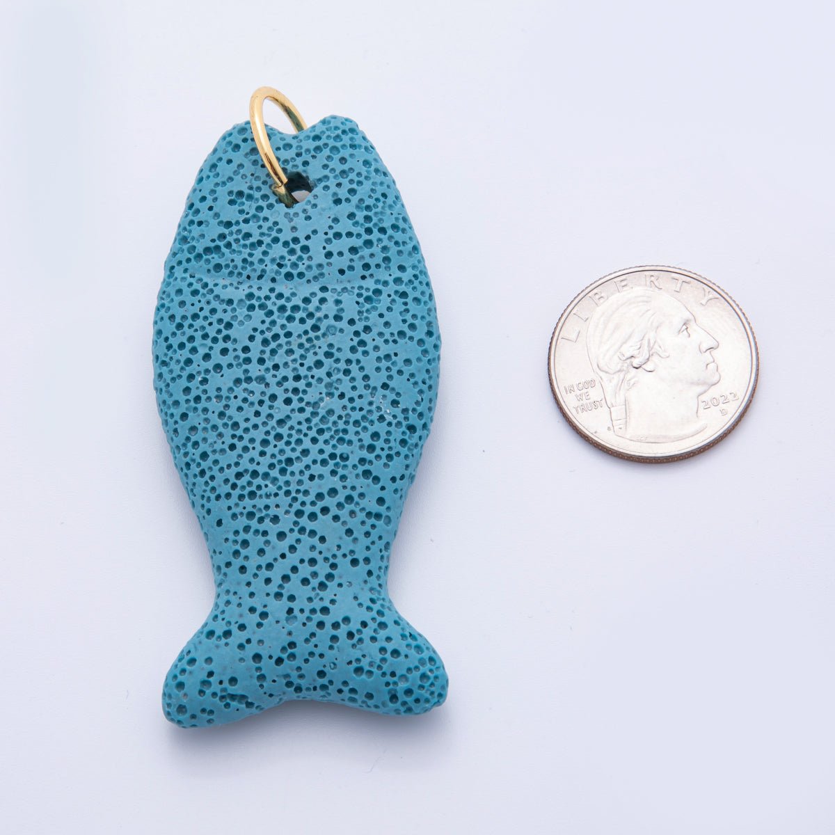 18K Gold Filled 19mm Green, Blue, Purple, Pink Textured Lava Stone Fish Charm | C724 C727 C730 - DLUXCA