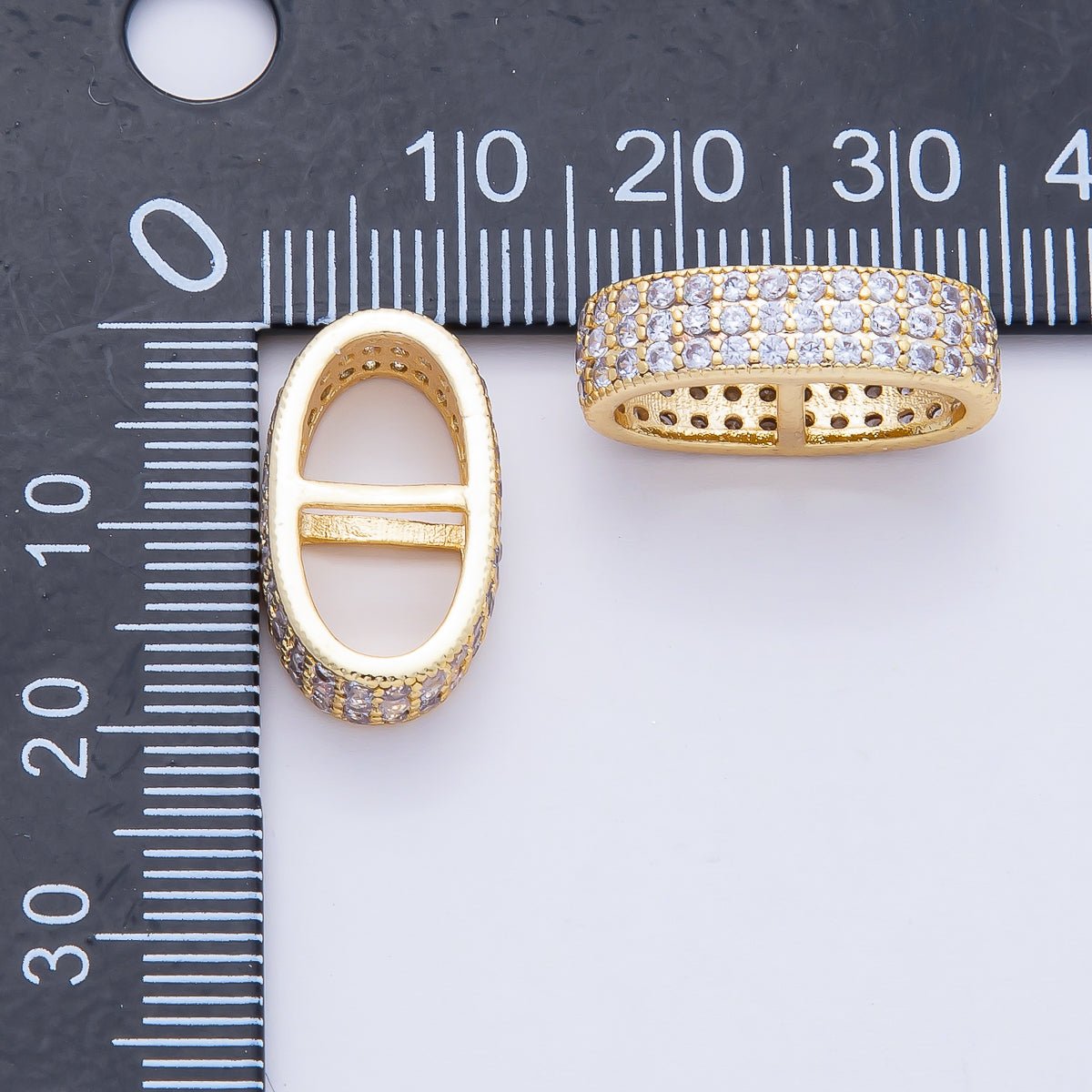 18K Gold Filled 19mm Micro Paved Anchor Mariner Bar Link Jewelry Findings | Z1474 - DLUXCA