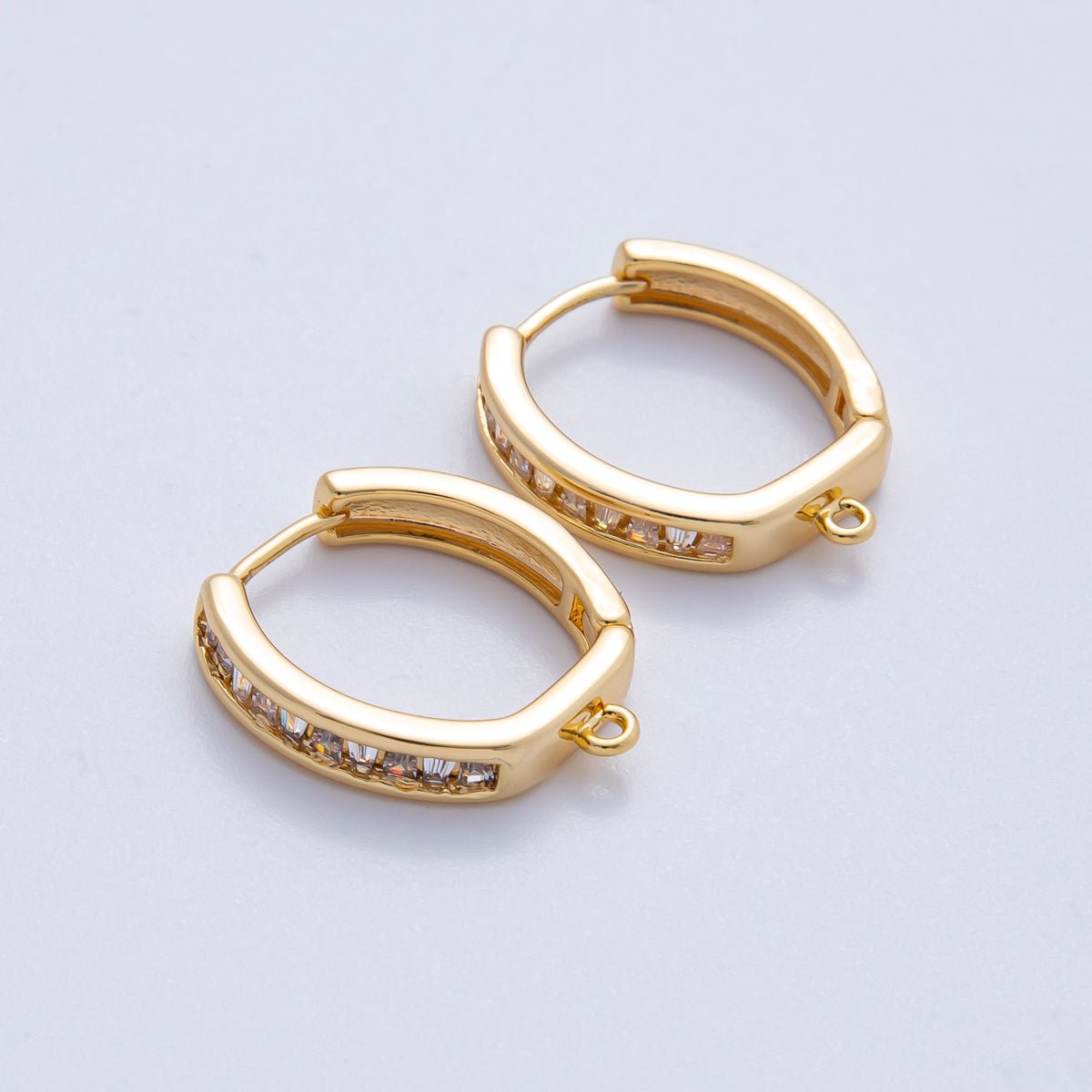 18K Gold Filled 19mm Micro Paved CZ Drop Huggie Earring Finding | Z1654 - DLUXCA