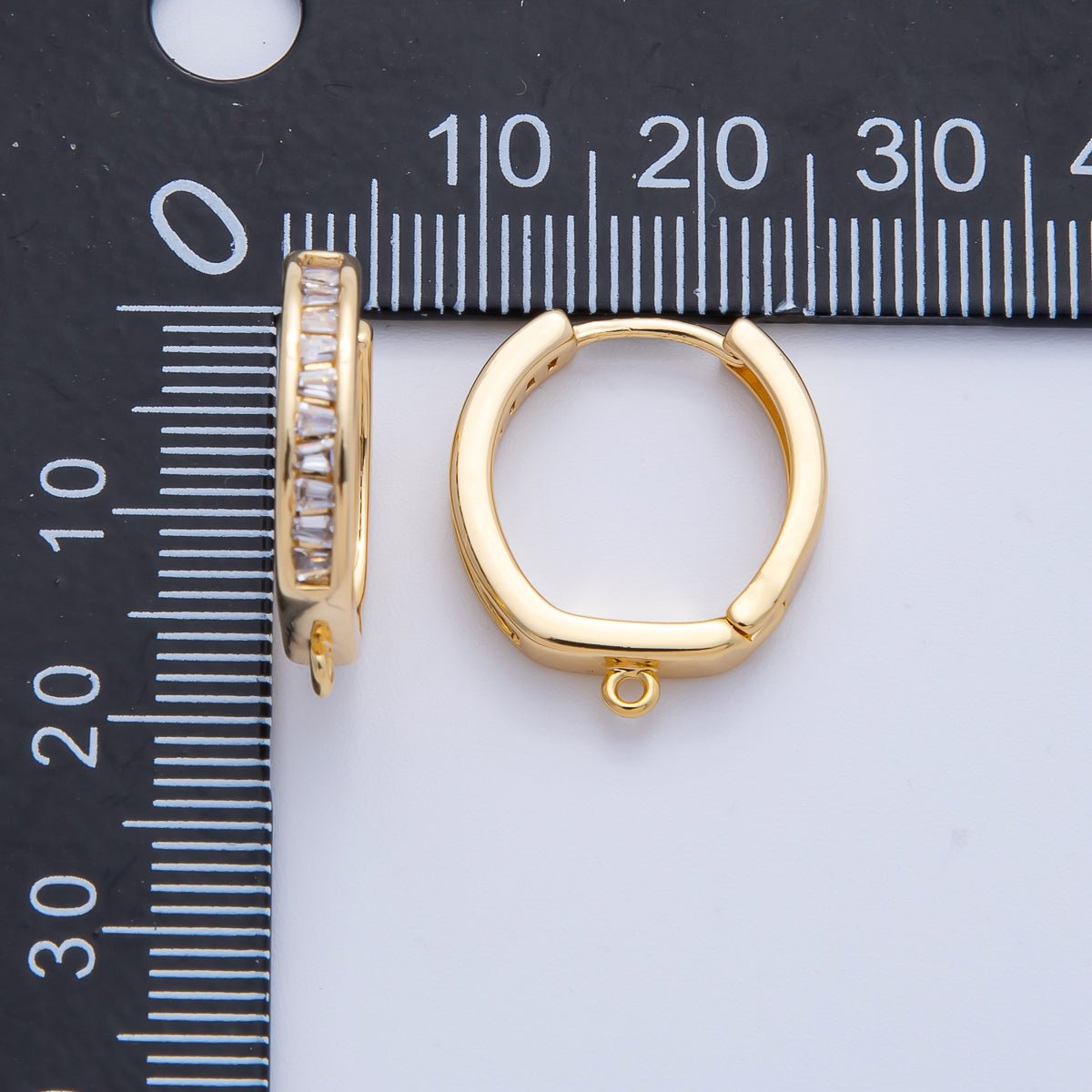 18K Gold Filled 19mm Micro Paved CZ Drop Huggie Earring Finding | Z1654 - DLUXCA