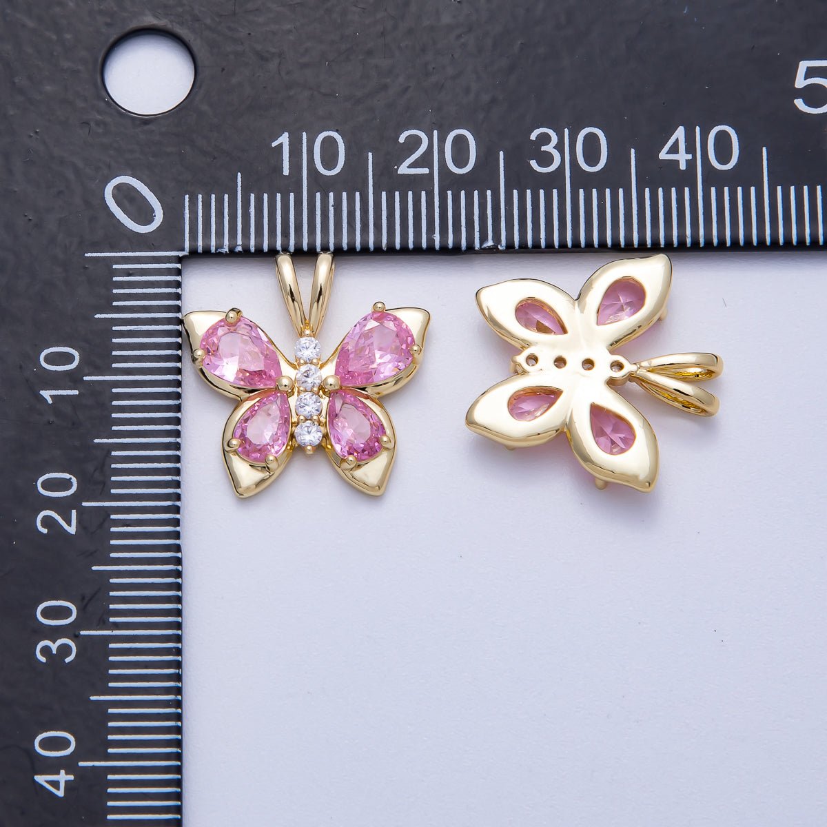 18K Gold Filled 19mm Pink CZ Micro Paved Butterfly Mariposa Animal Pendant | Charms - 00538 - DLUXCA