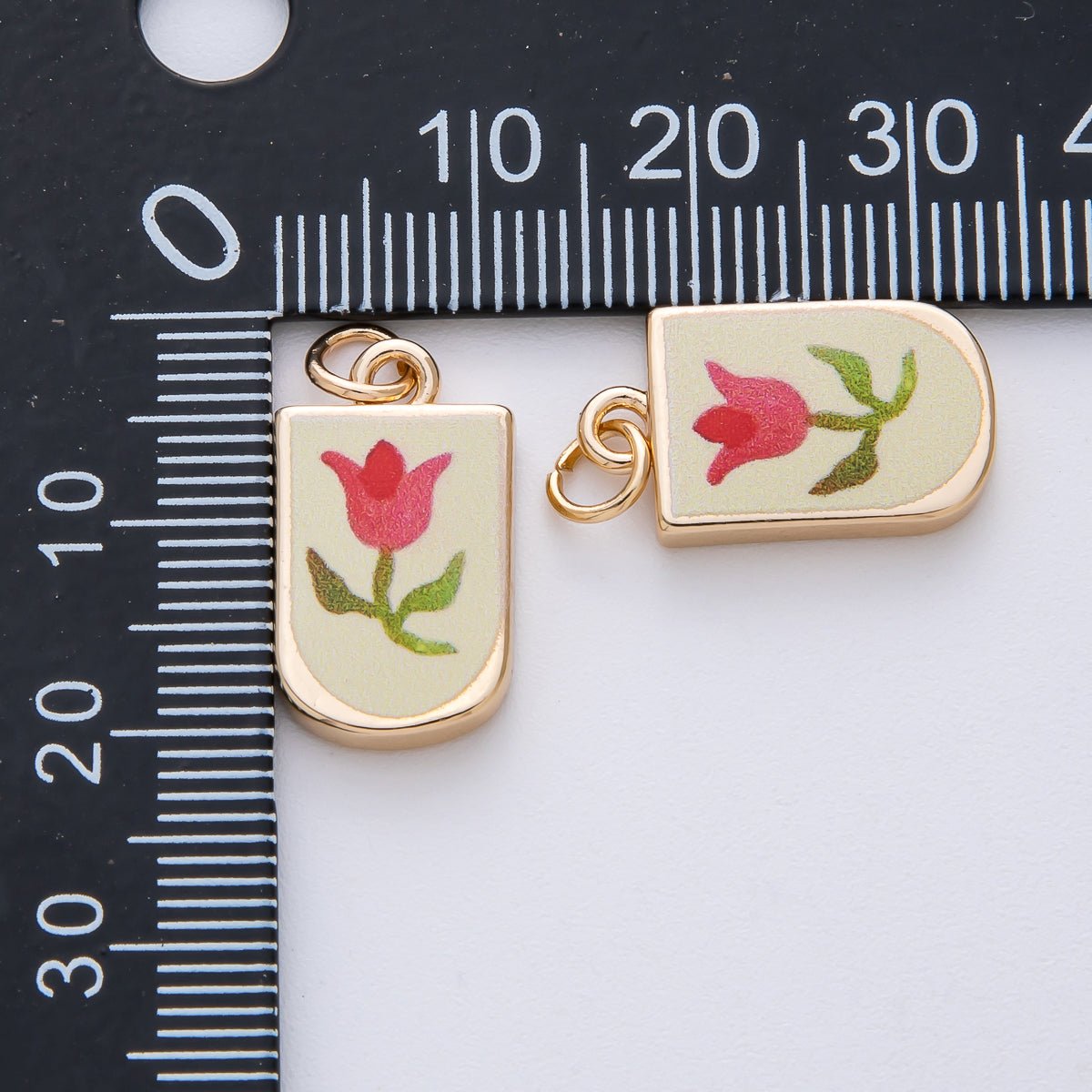 18K Gold Filled 19mm Red Tulip Flower Yellow Enamel Charm | AF1625 - DLUXCA