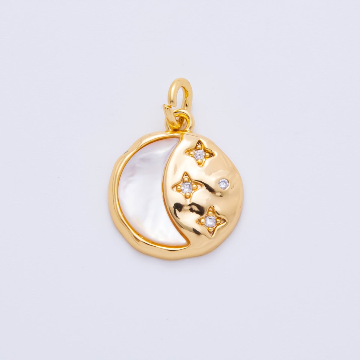 18K Gold Filled 19mm Round CZ Shell Pearl Crescent Moon Pendant | AH - 914 - DLUXCA