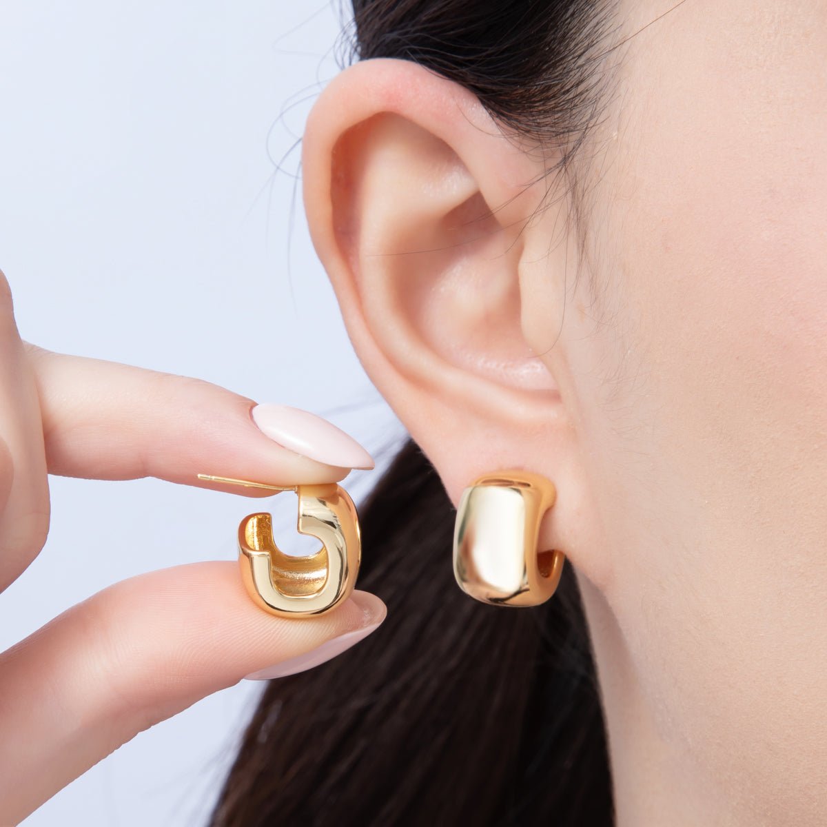 18K Gold Filled 19mm Wide Minimalist Square J - Shaped Hoop Earrings | Earrings - 00040 - DLUXCA
