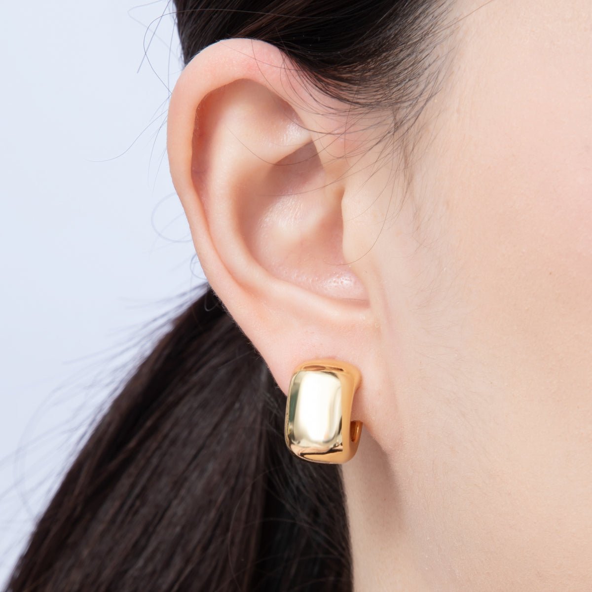 18K Gold Filled 19mm Wide Minimalist Square J - Shaped Hoop Earrings | Earrings - 00040 - DLUXCA