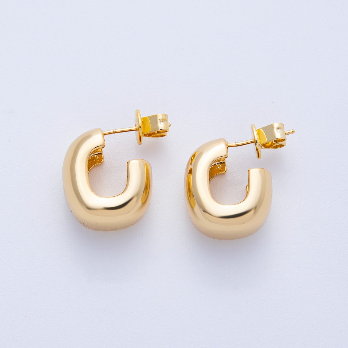 18K Gold Filled 19mm Wide Minimalist Square J - Shaped Hoop Earrings | Earrings - 00040 - DLUXCA