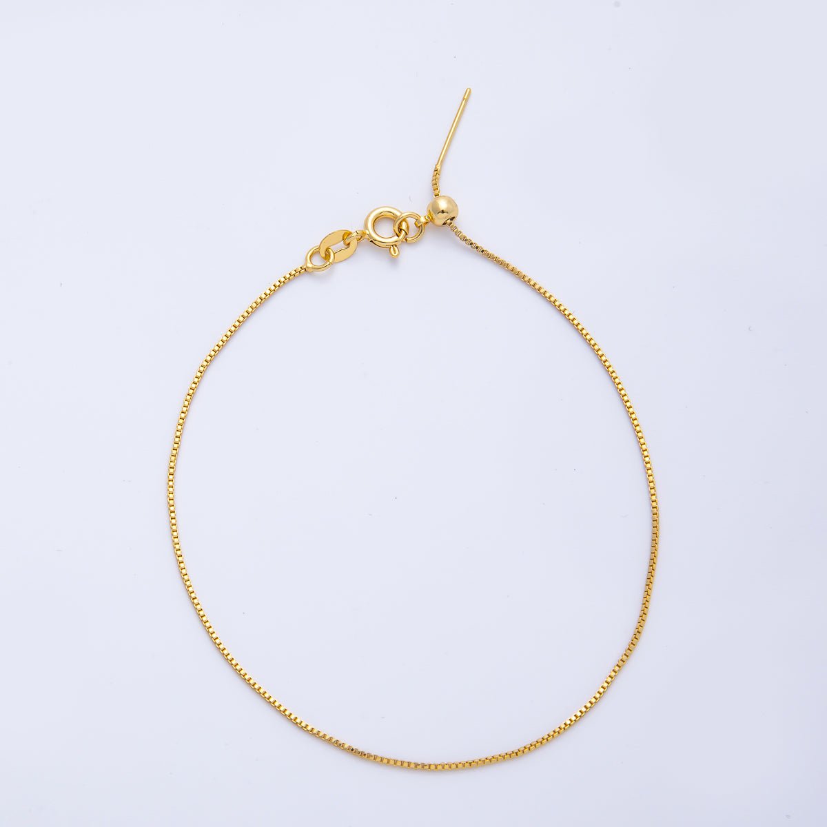 18K Gold Filled 1mm Box Chain 9.33 Inch Adjustable Slide Bracelet | WA - 4081 - DLUXCA