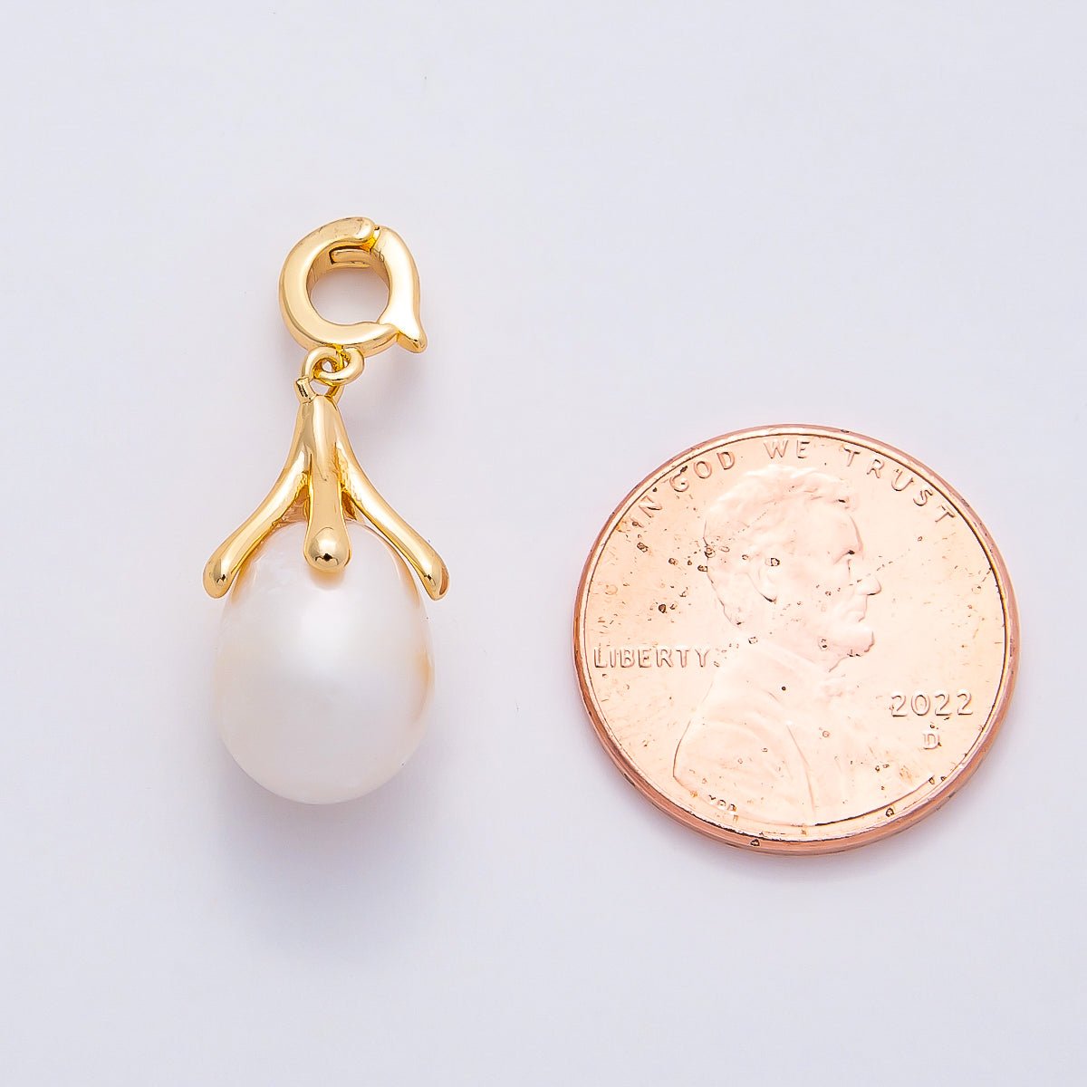 18K Gold Filled 20 Shell Pearl Flower Snap Rondelle Drop Pendant | Charms-01078 - DLUXCA