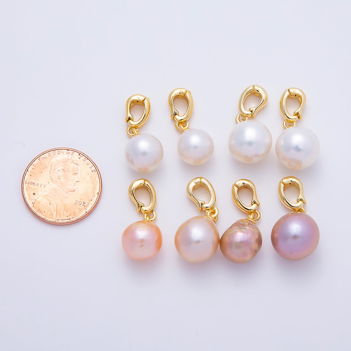18K Gold Filled 20 White, Pink Freshwater Pearl Snap Rondelle Drop Pendant | Charms-01079 Charms-01080 - DLUXCA