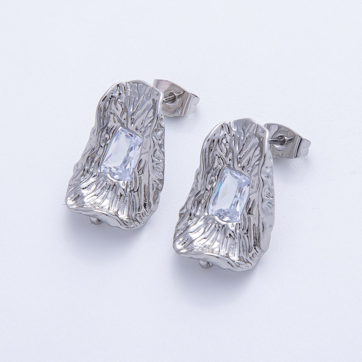 18K Gold Filled 20.5mm Baguette CZ Molten Geometric Drop Stud Finding in Gold & Silver | Z1669 - DLUXCA
