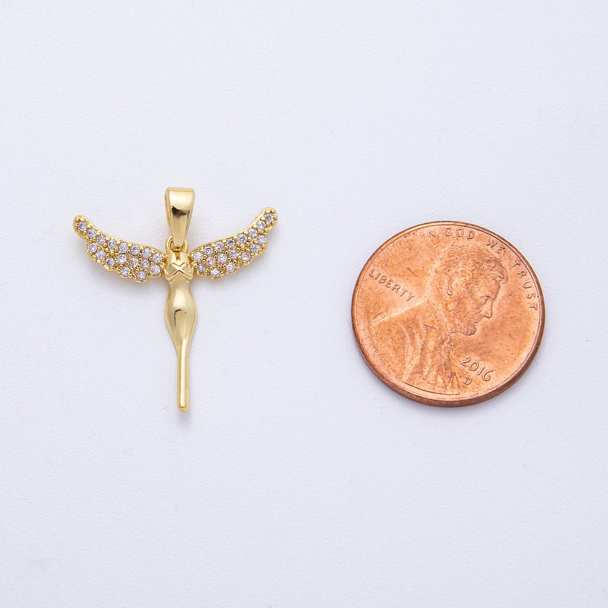 18K Gold Filled 20.5mm Micro Paved CZ Woman Angel Pendant | AF1219 - DLUXCA