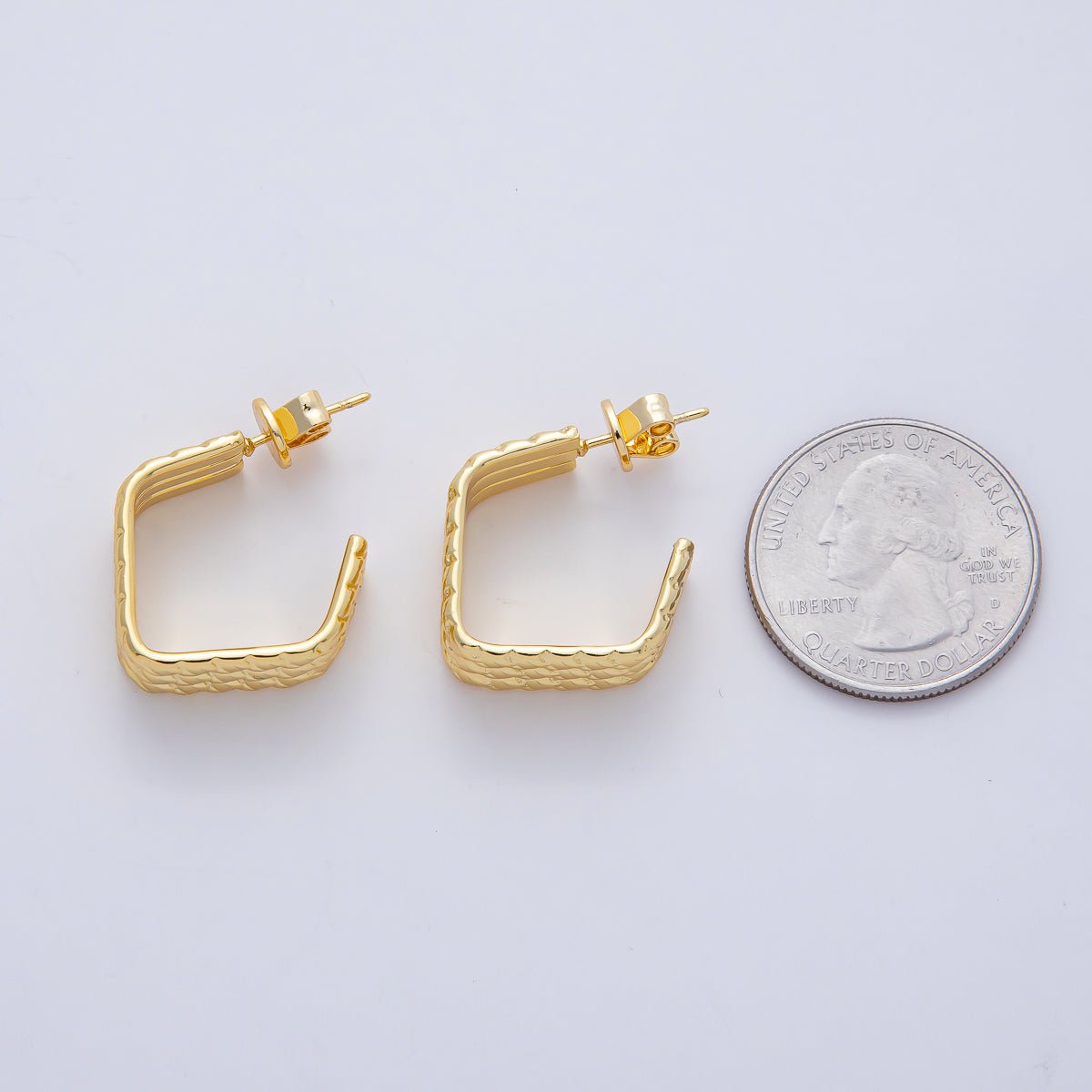 18K Gold Filled 20.5mm Triple Rope Geometric C - Shaped Hoop Earrings | AD1645 - DLUXCA
