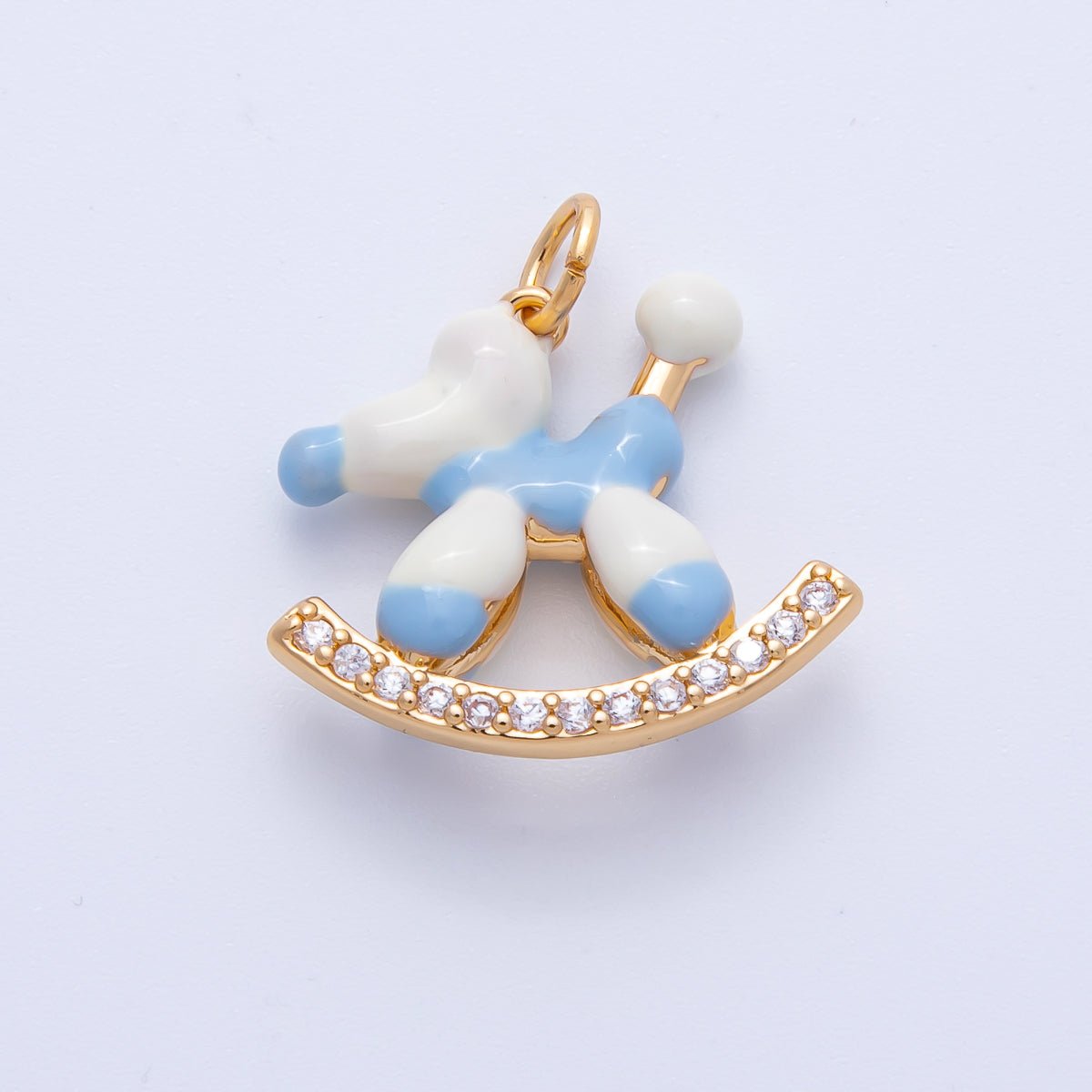 18K Gold Filled 20mm Blue, Brown Enamel Puppy Animal CZ Charm | AK209 - DLUXCA