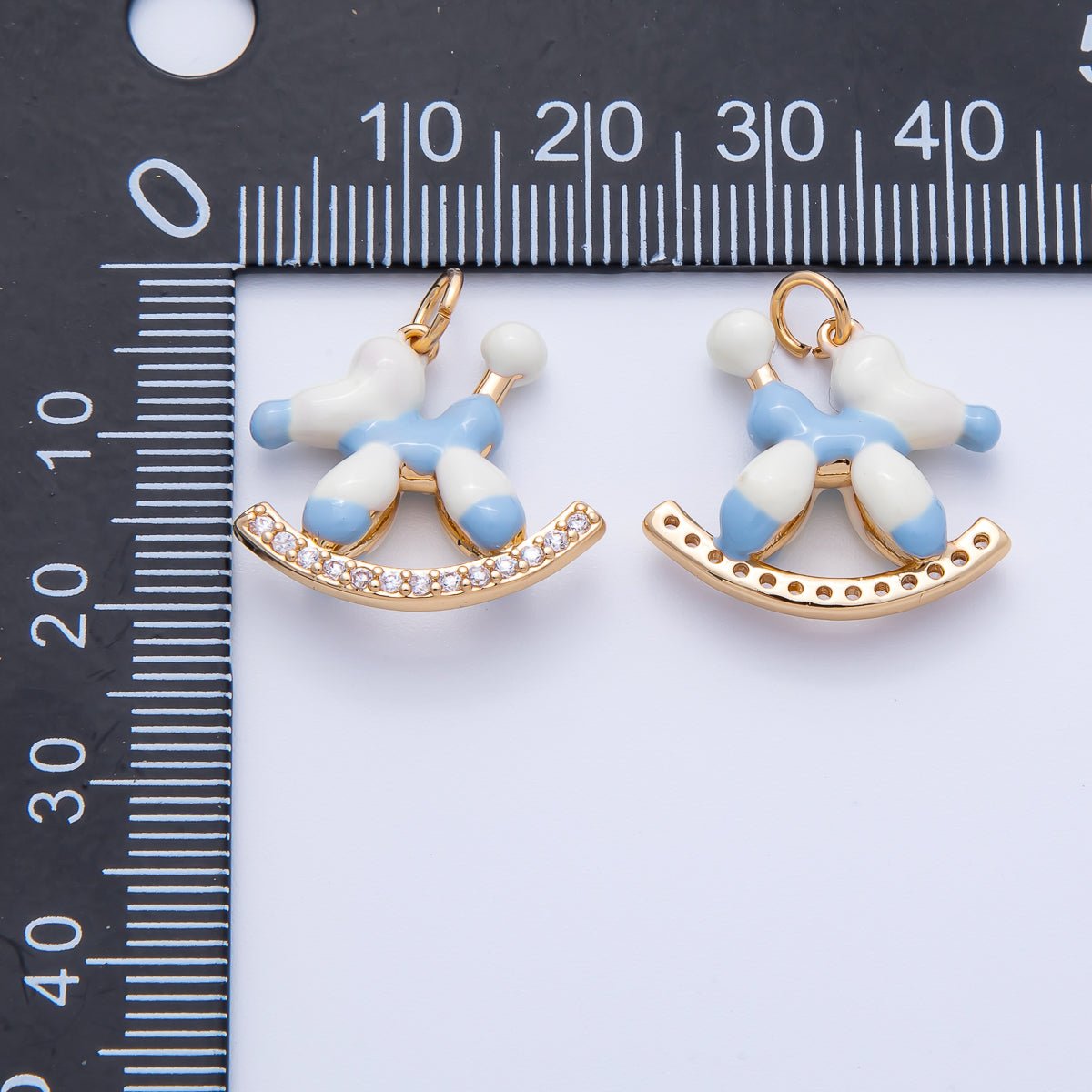 18K Gold Filled 20mm Blue, Brown Enamel Puppy Animal CZ Charm | AK209 - DLUXCA