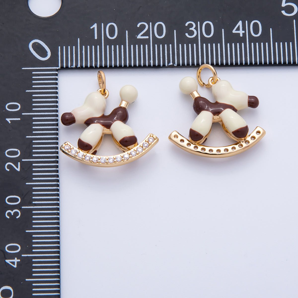 18K Gold Filled 20mm Blue, Brown Enamel Puppy Animal CZ Charm | AK209 - DLUXCA
