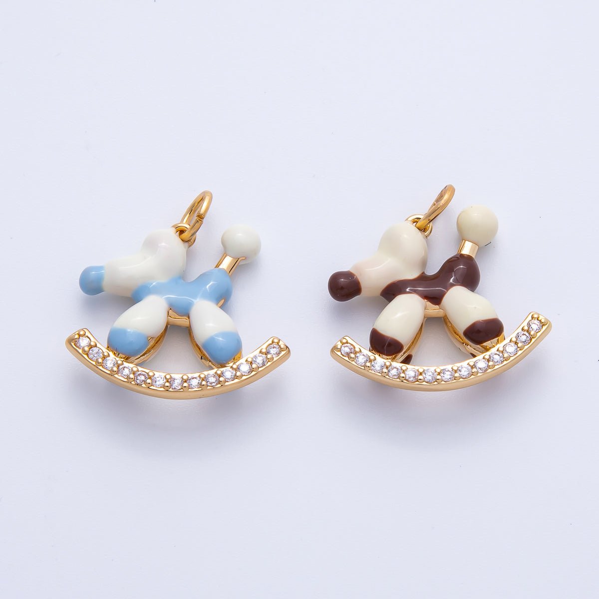 18K Gold Filled 20mm Blue, Brown Enamel Puppy Animal CZ Charm | AK209 - DLUXCA