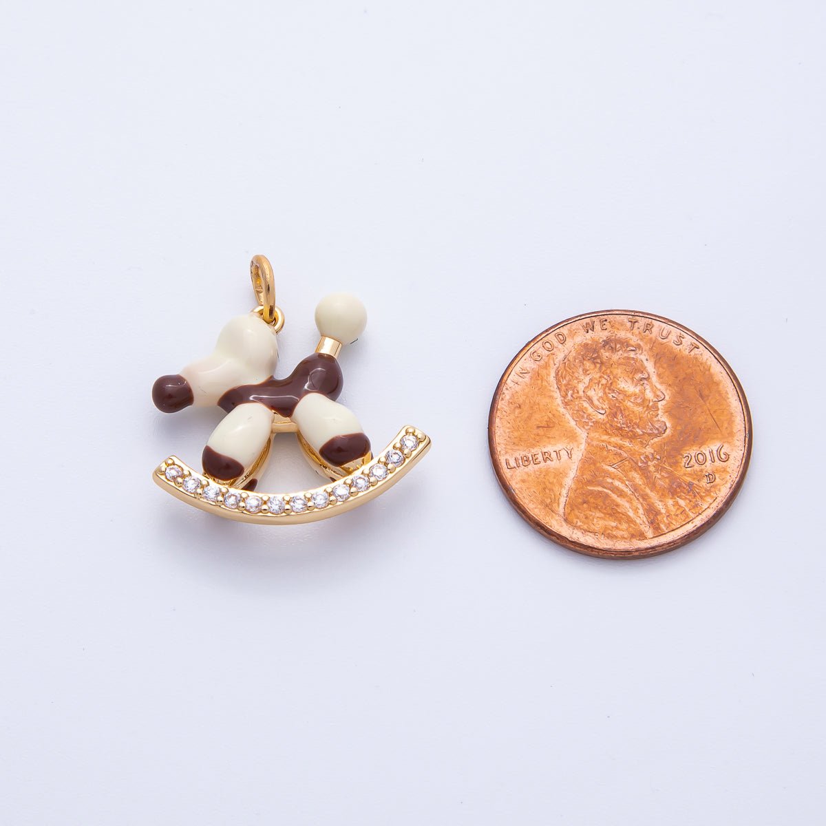 18K Gold Filled 20mm Blue, Brown Enamel Puppy Animal CZ Charm | AK209 - DLUXCA