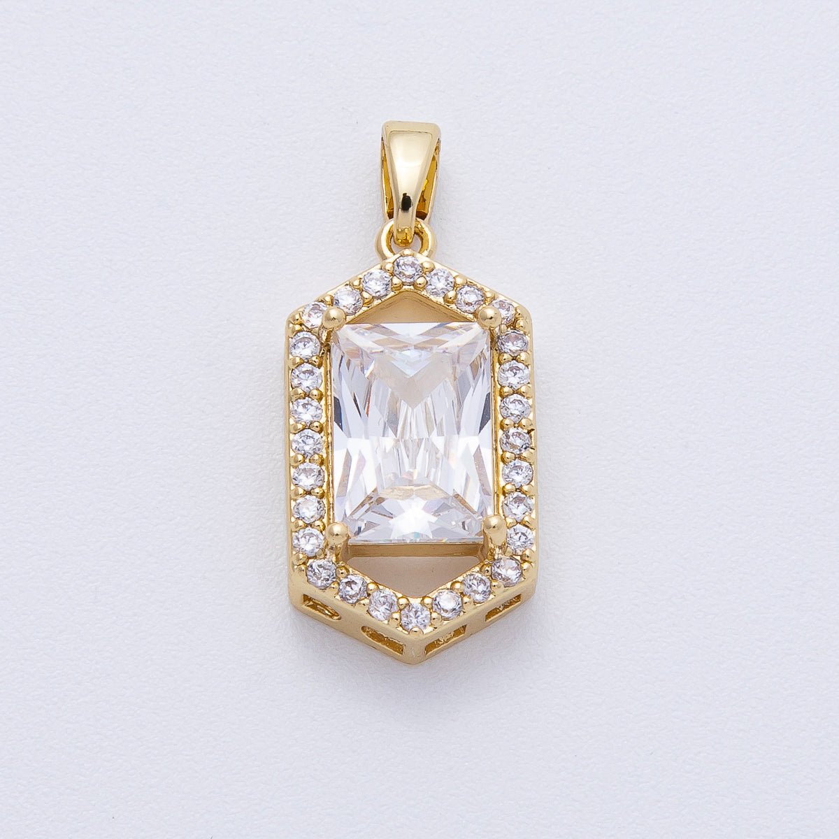 18K Gold Filled 20mm Clear Baguette Micro Paved CZ Hexagonal Pendant | AF1232 - DLUXCA