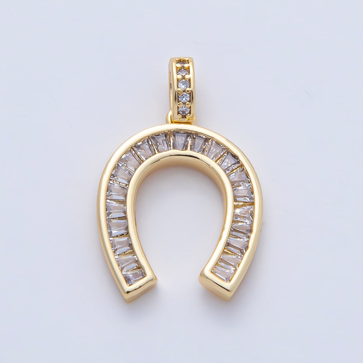 18K Gold Filled 20mm Clear CZ Baguette Horseshoe Pendant | AF1201 - DLUXCA