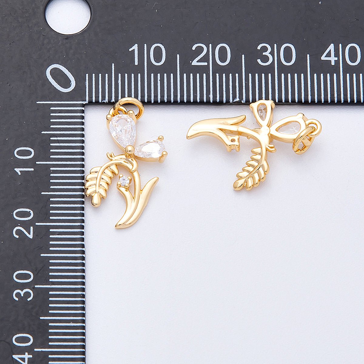 18K Gold Filled 20mm Clear CZ Butterfly Flower Plant Charm | Charms - 00333 - DLUXCA