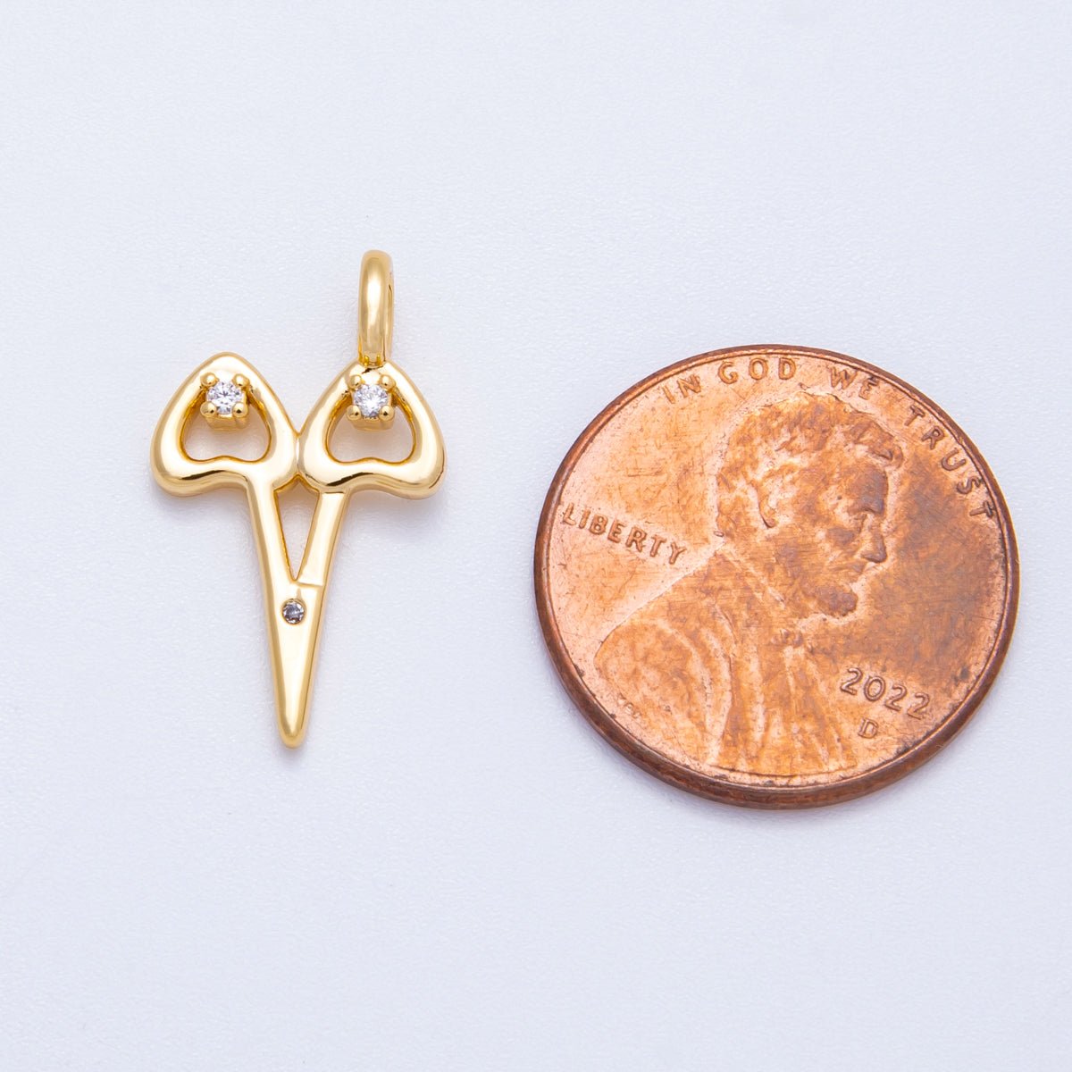 18K Gold Filled 20mm Clear CZ Hair Scissor Charm | Charms - 00423 - DLUXCA