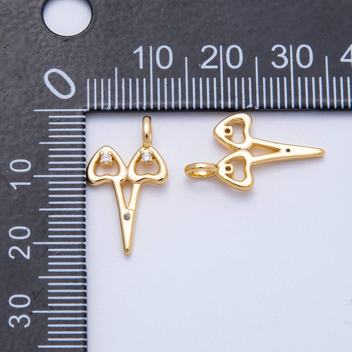 18K Gold Filled 20mm Clear CZ Hair Scissor Charm | Charms - 00423 - DLUXCA