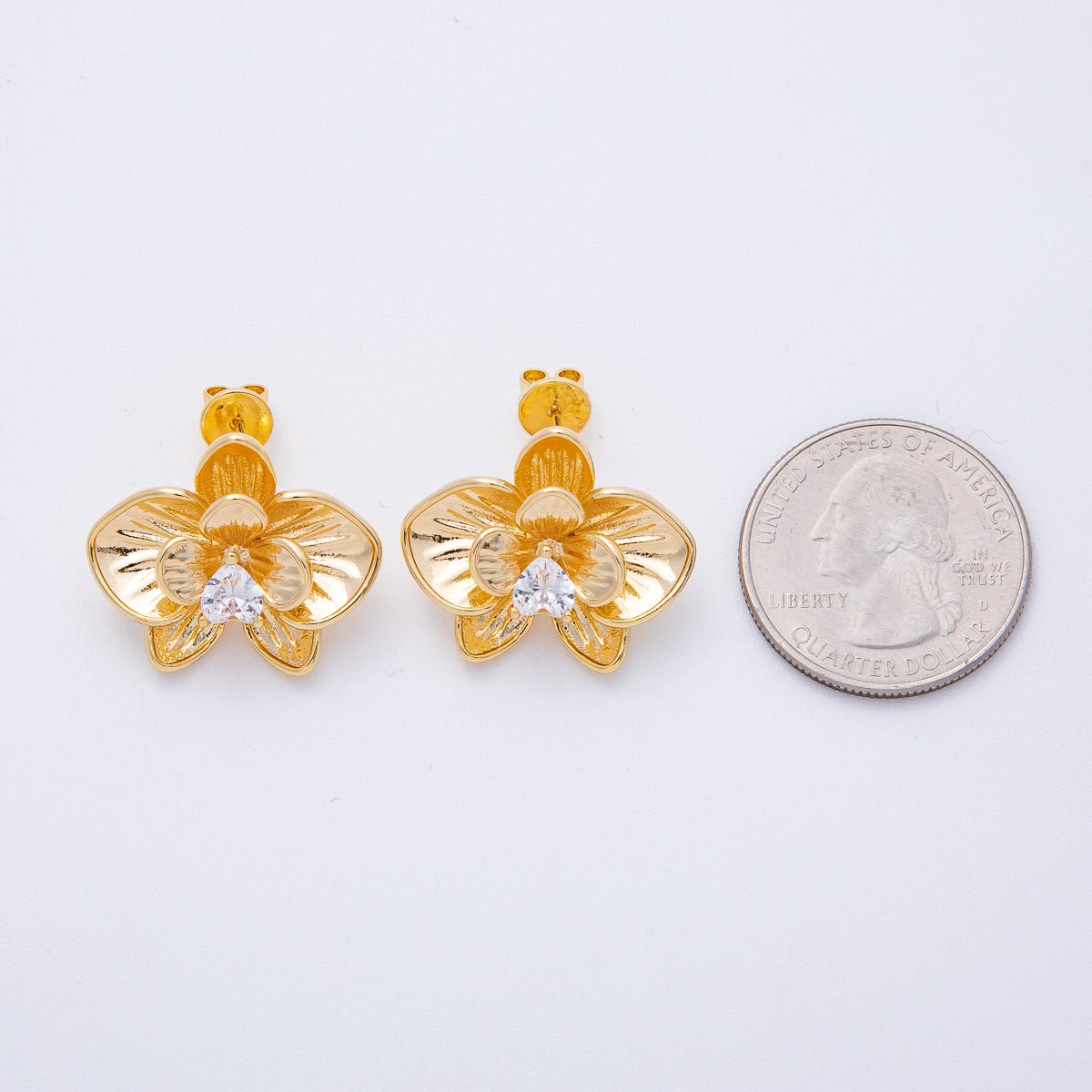 18K Gold Filled 20mm Clear CZ Heart Flower Stud Earrings | T011 - DLUXCA