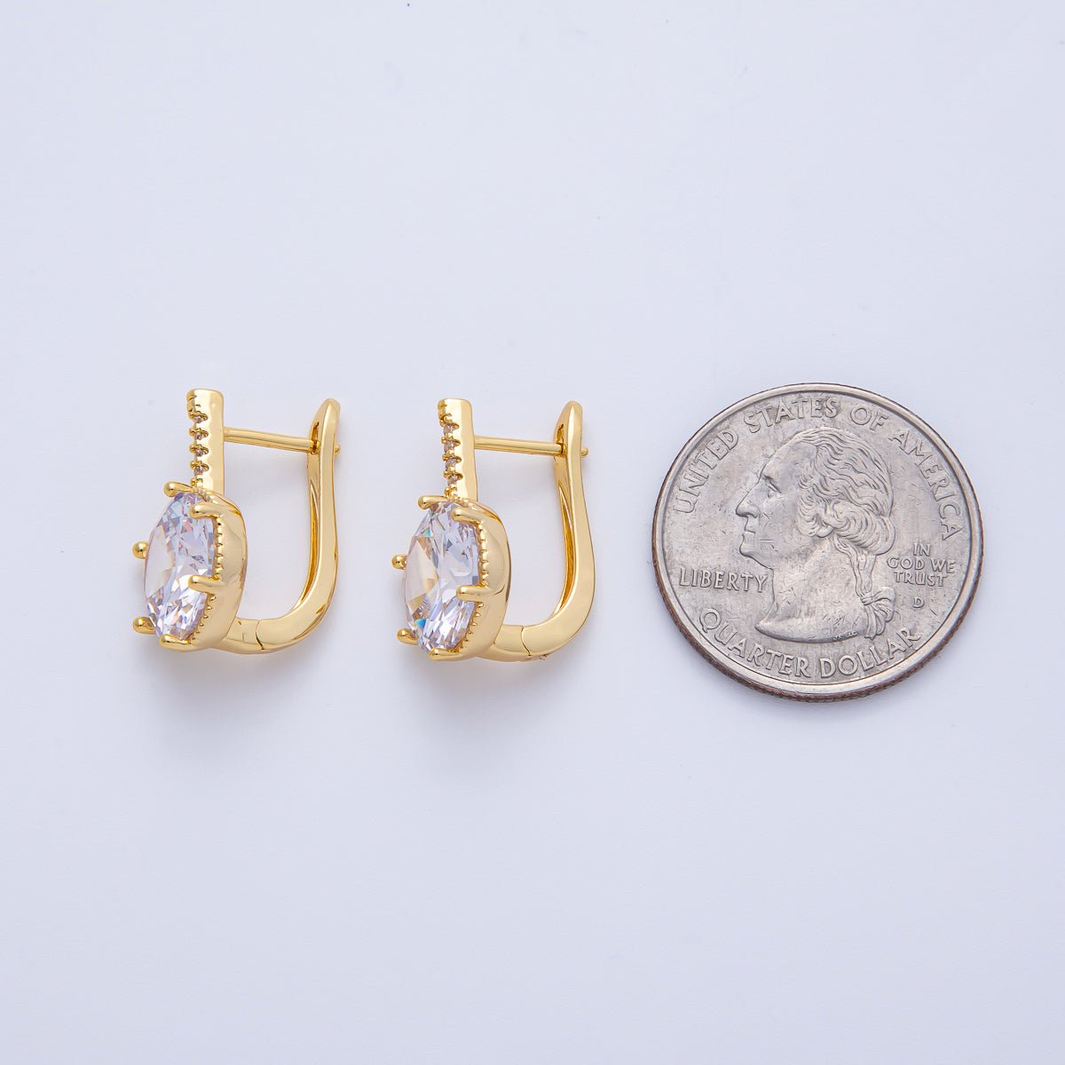 18K Gold Filled 20mm Clear CZ Round Micro Paved English Lock Earrings | Q354 - DLUXCA