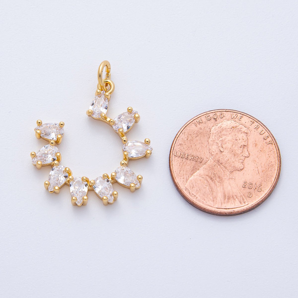 18K Gold Filled 20mm Clear Teardrop CZ Horseshoe Charm | AK156 - DLUXCA