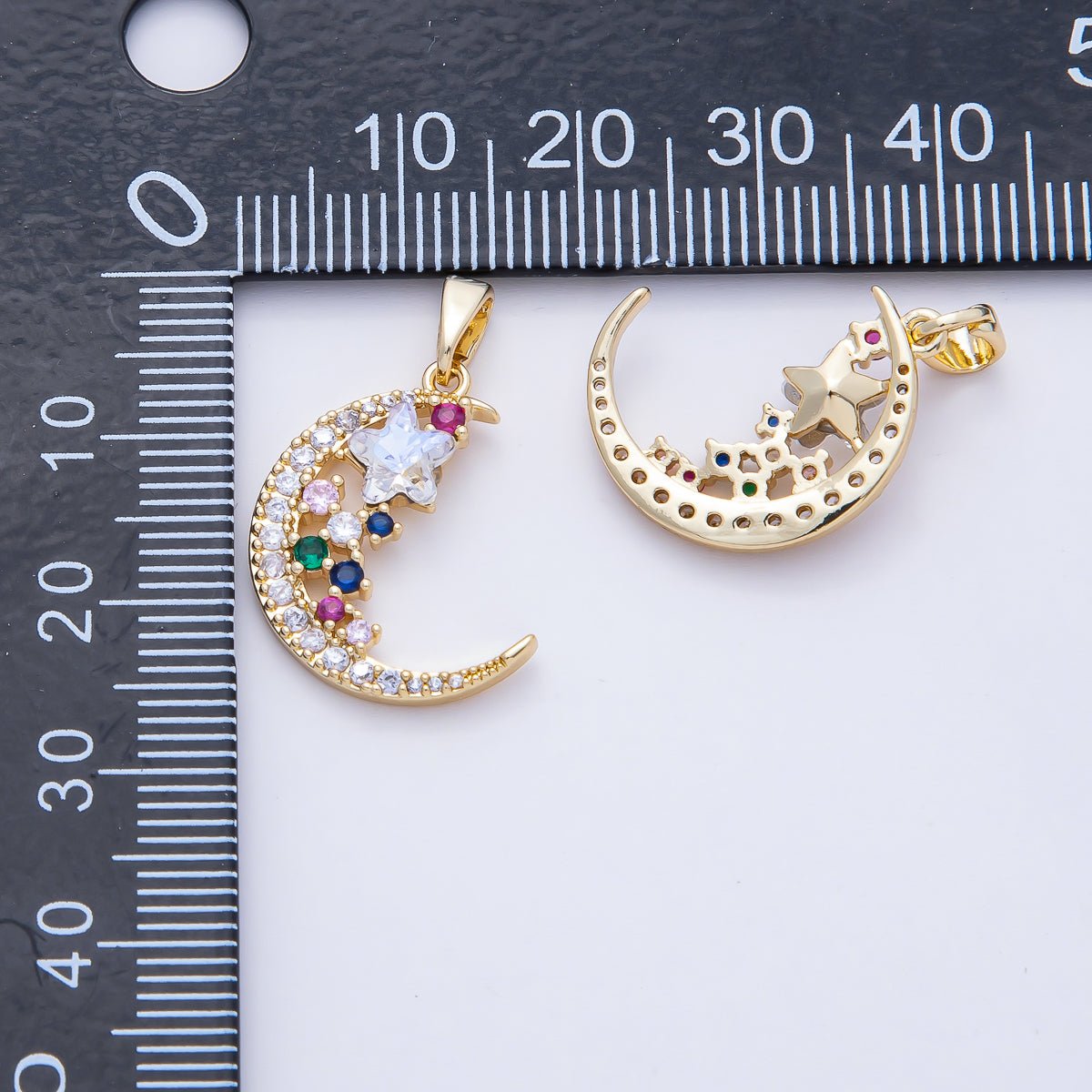 18K Gold Filled 20mm Colorful Celestial Moon and Star Night Sky Pendant Charm | AF1173 - DLUXCA
