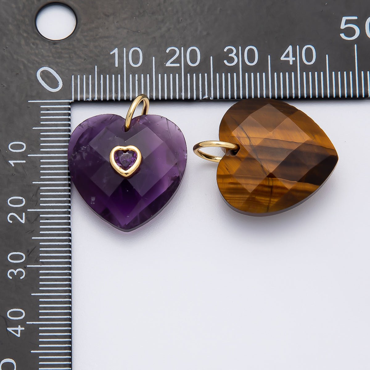 18K Gold Filled 20mm CZ Embedded Gemstone Multifaceted Heart Charm | Charms - 00436 - DLUXCA