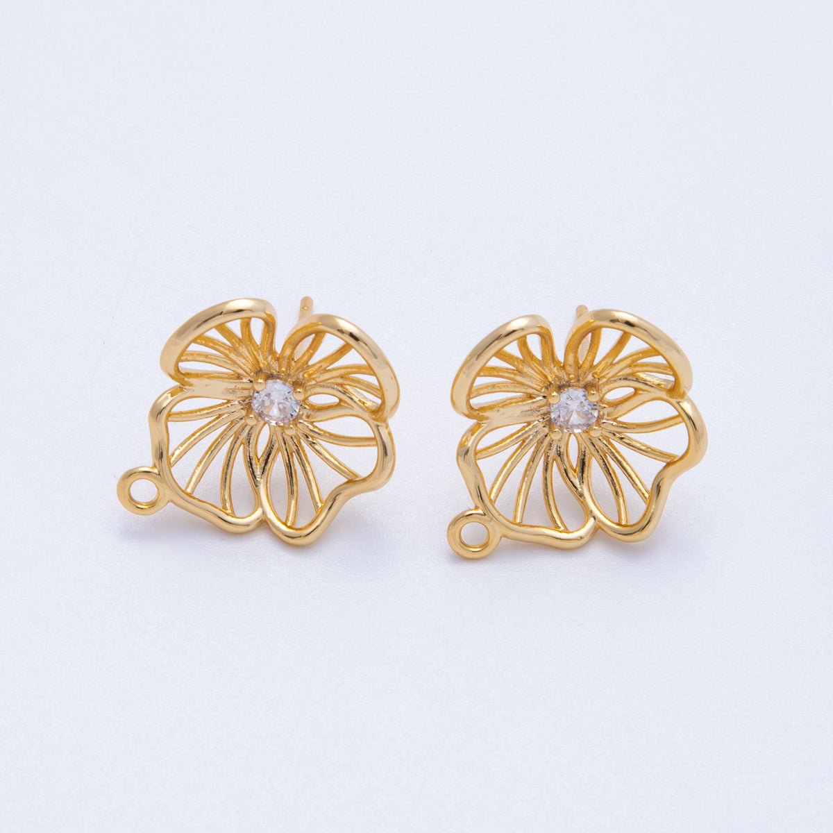 18K Gold Filled 20mm CZ Flower Open Loop Drop Stud Earrings | Findings - 00116 - DLUXCA