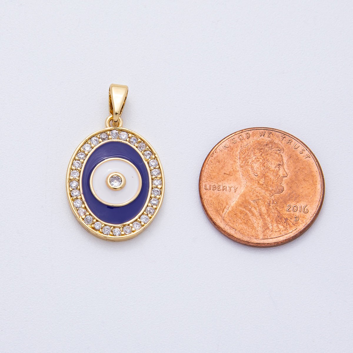 18K Gold Filled 20mm Evil Eye Micro Paved CZ Enamel Oval Pendant | AF1217 - DLUXCA