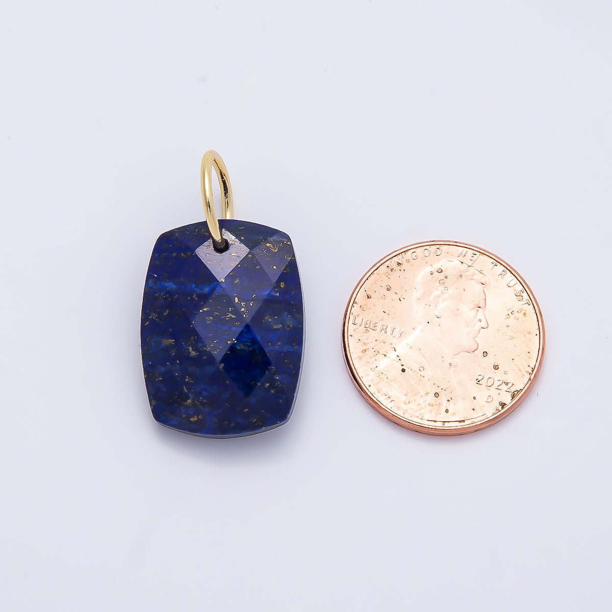 18K Gold Filled 20mm Lapis Lazuli, Turquoise, Rose Quartz, Tiger Eye Multifaceted Gemstone Rectangle Charm | Charms-01421 ~ Charms-01423 - DLUXCA