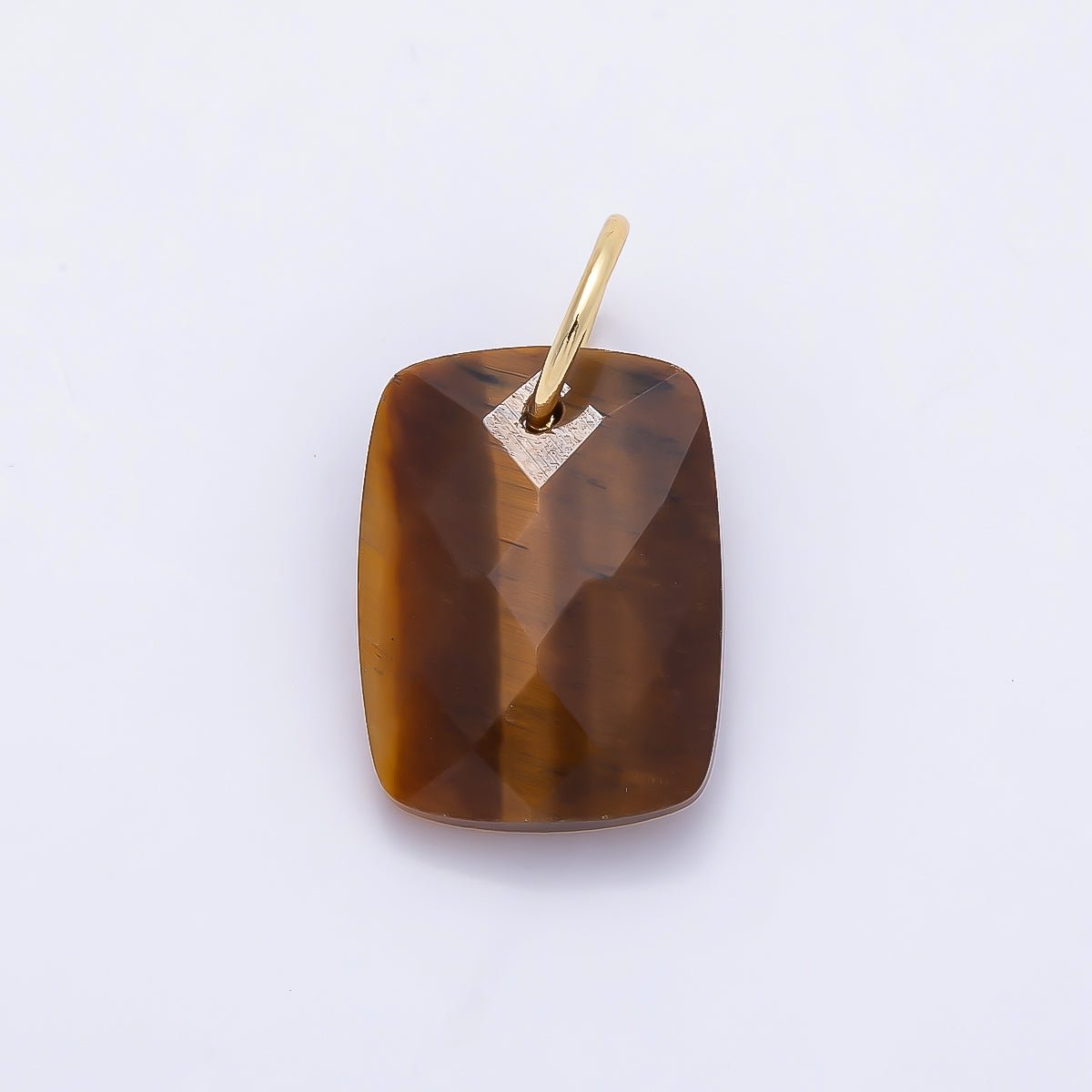18K Gold Filled 20mm Lapis Lazuli, Turquoise, Rose Quartz, Tiger Eye Multifaceted Gemstone Rectangle Charm | Charms-01421 ~ Charms-01423 - DLUXCA
